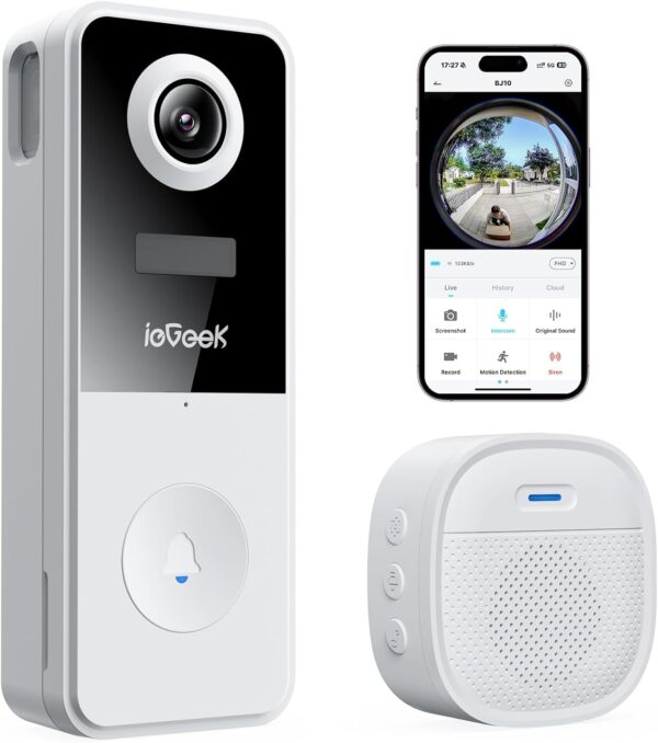 ieGeek Sonnette sans Fil Camera Exterieur Etanche grand angle 180°