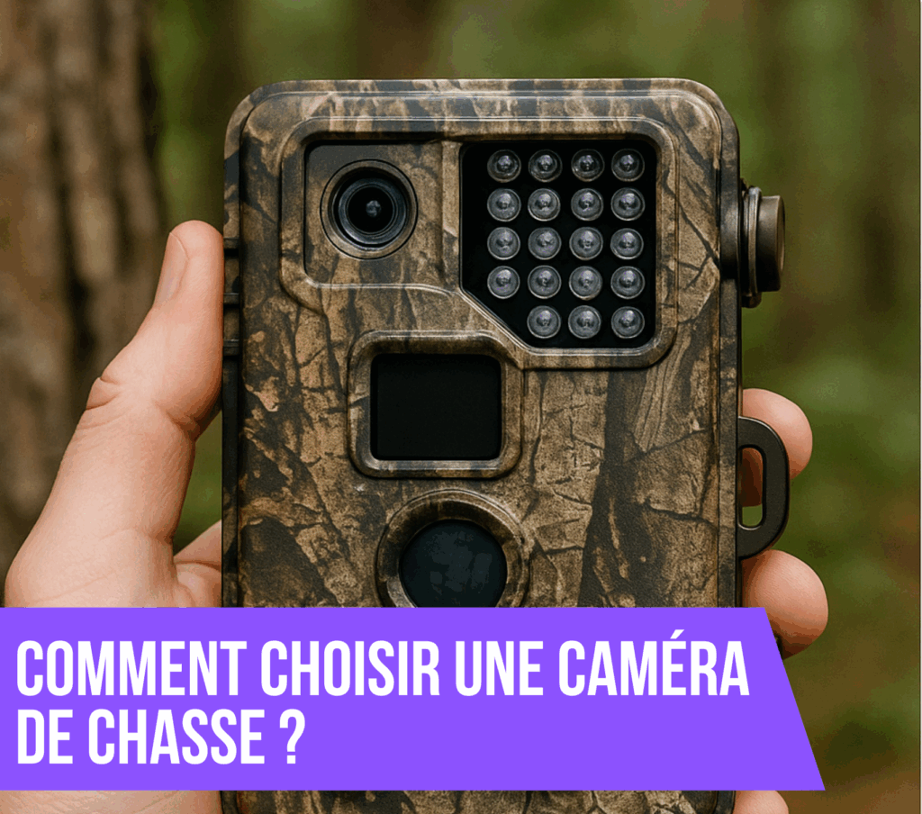 une main qui tient une camera de chasse dans une foret